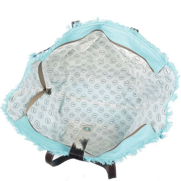 Myra Bag Handmade Chroma Weekender Bag Upcycled Canvas & Cowhide Leather - Picture 5 of 12